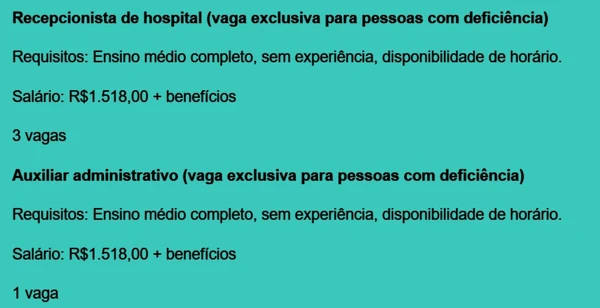 Vejas todas as vagas por Reprodução