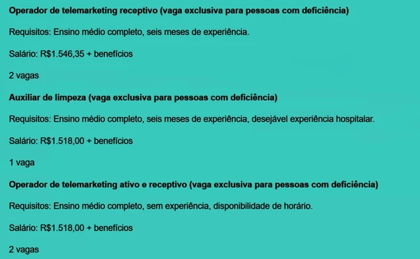Vejas todas as vagas por Reprodução