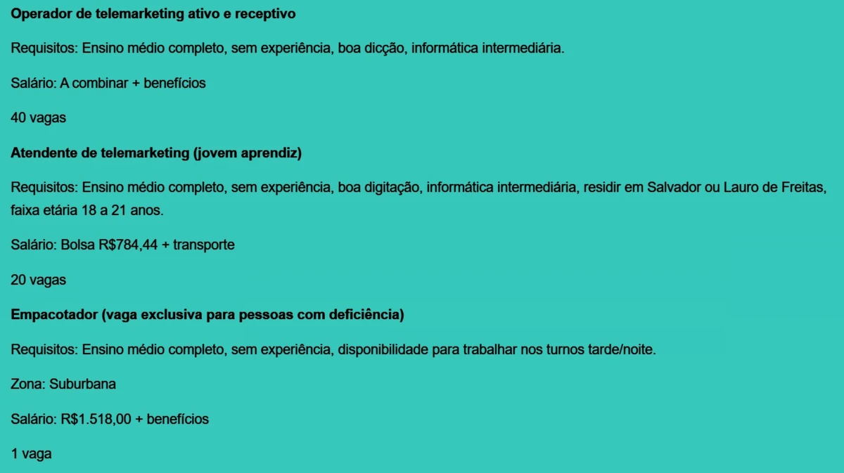 Vejas todas as vagas por Reprodução