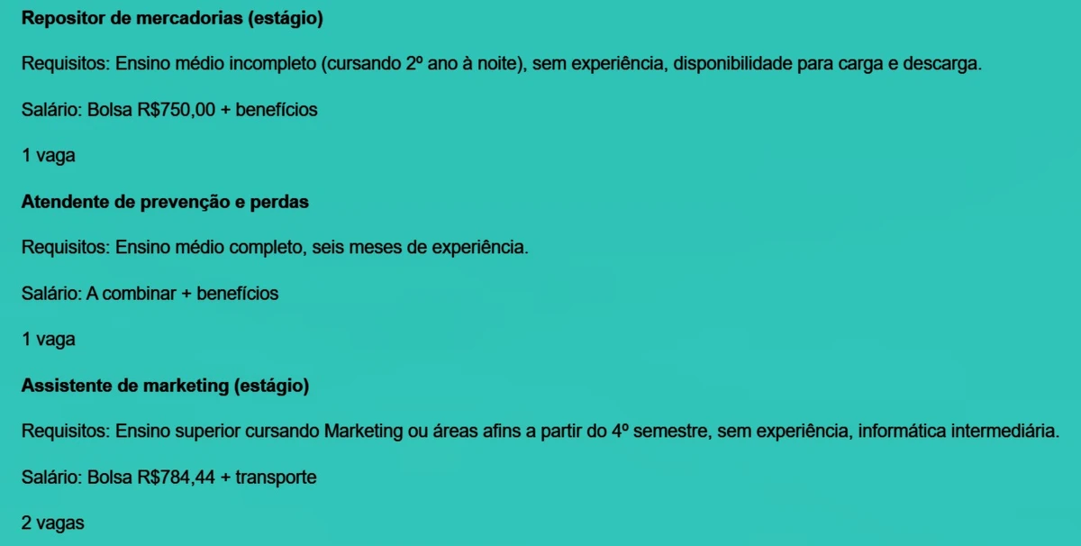 Vejas todas as vagas por Reprodução
