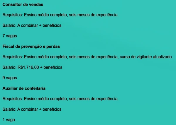 Vejas todas as vagas por Reprodução