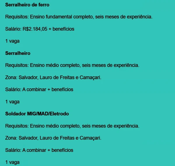 Vejas todas as vagas por Reprodução