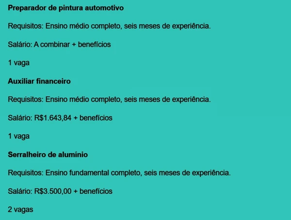 Vejas todas as vagas por Reprodução