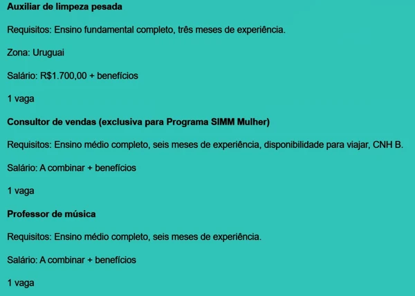 Vejas todas as vagas por Reprodução