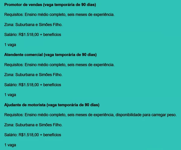 Vejas todas as vagas por Reprodução
