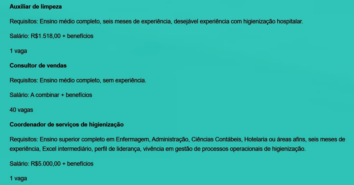 Vejas todas as vagas por Reprodução