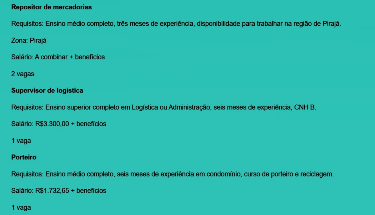 Vejas todas as vagas por Reprodução