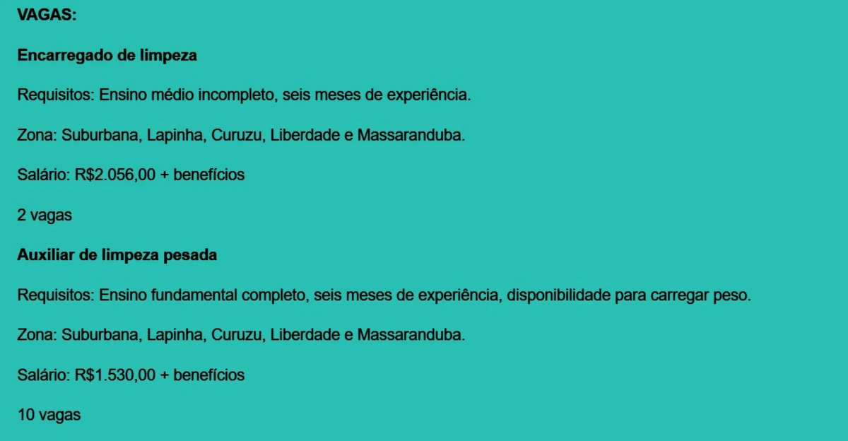Vejas todas as vagas por Reprodução