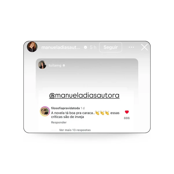 Comentários sobre "Vale Tudo" por Reprodução/Instagram