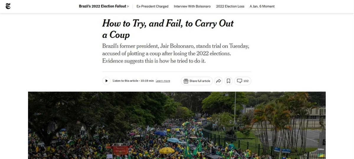 The New York Times (EUA): "Como tentar, e fracassar, dar um golpe" por Reprodução