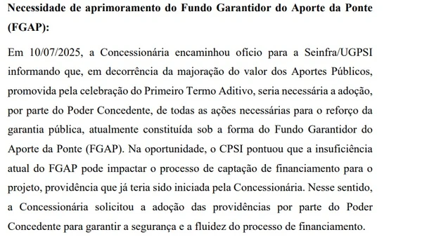 Concessionária pediu aprimoramento do Fundo Garantidor do Aporte da Ponte (FGAP) por Reprodução