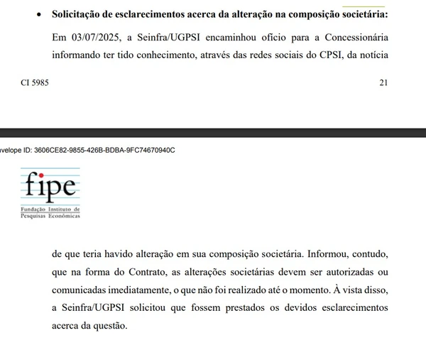 Seinfra solicitou explicação sobre composição societária por Reprodução