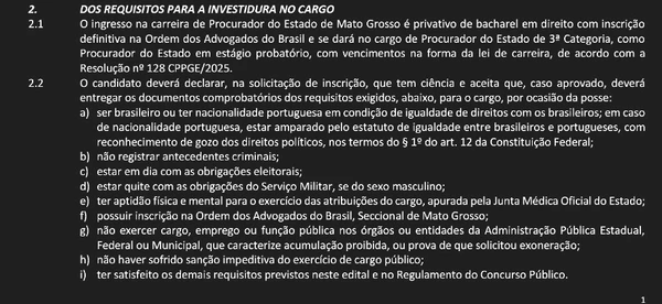 Detalhes do edital da PGE-MT  por Captura de tela 