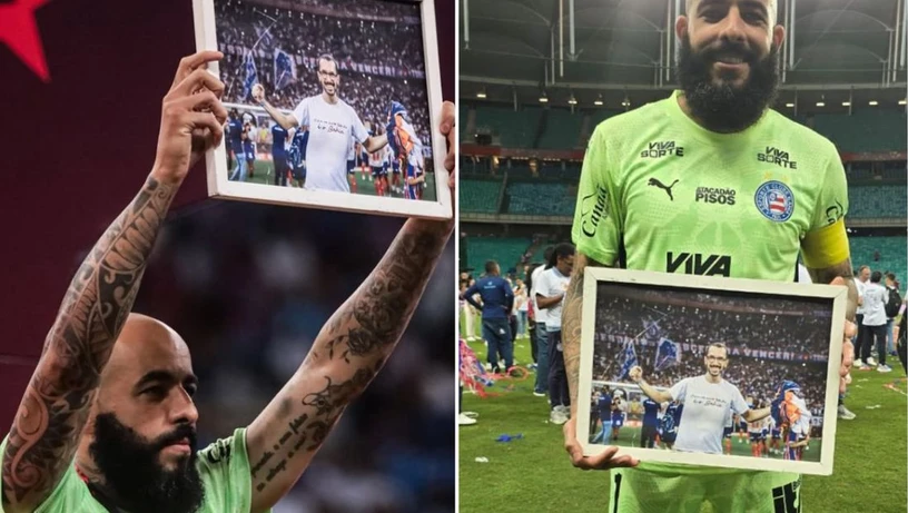 Imagem - Quem é o homenageado em quadro erguido por Danilo Fernandes no título da Copa do Nordeste?