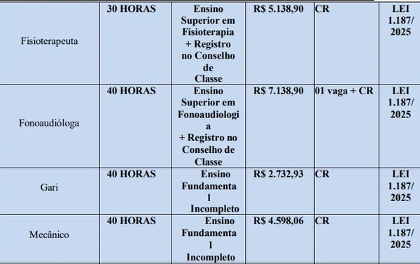 Quadro de vagas, cargos, horários e salários do concurso da Prefeitura de Nova Santa Helena por Reprodução/Edital