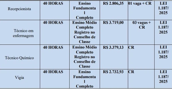 Quadro de vagas, cargos, horários e salários do concurso da Prefeitura de Nova Santa Helena por Reprodução/Edital