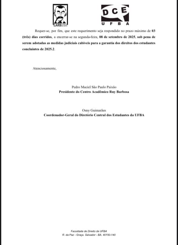 Ofício Circular enviado pelo Carb e DCE por Reprodução 