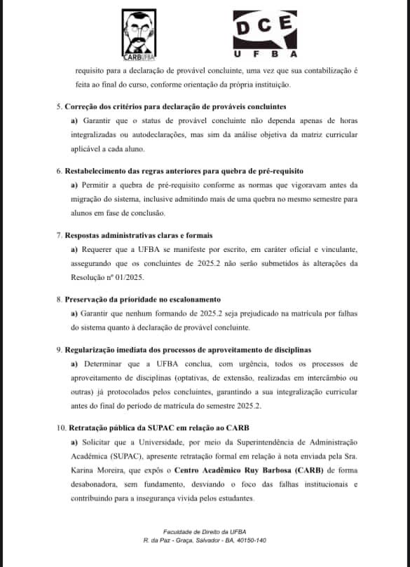 Ofício Circular enviado pelo Carb e DCE por Reprodução 