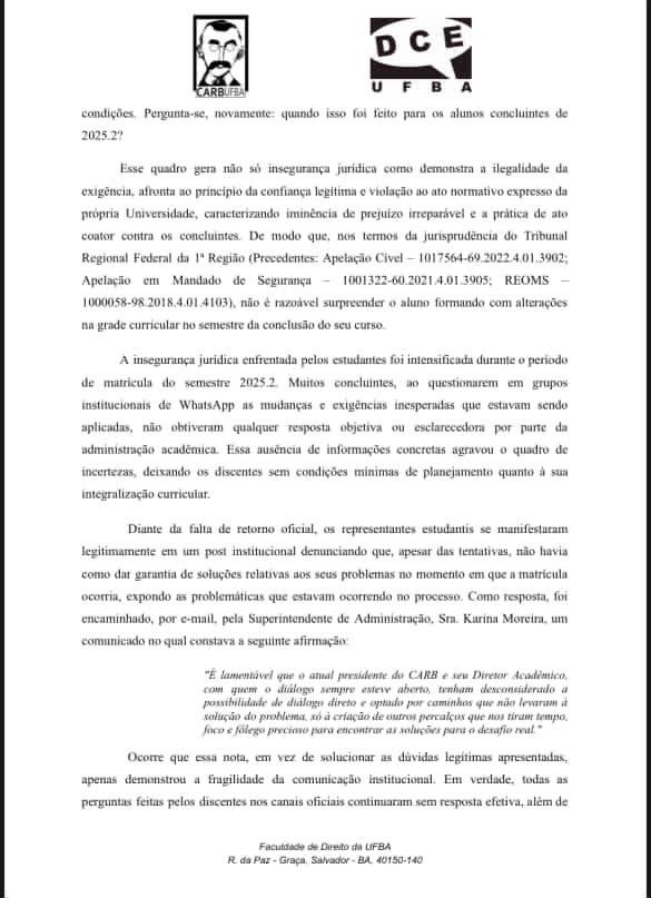 Ofício Circular enviado pelo Carb e DCE por Reprodução 