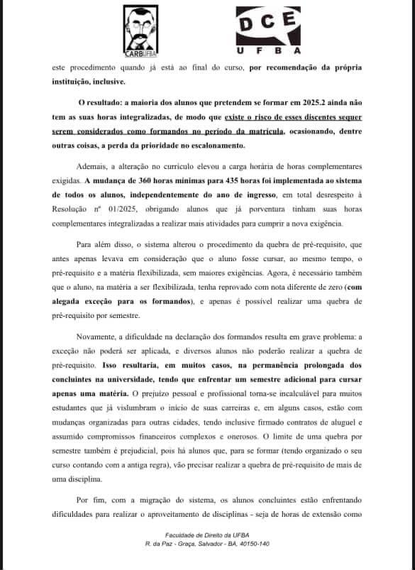 Ofício Circular enviado pelo Carb e DCE por Reprodução 