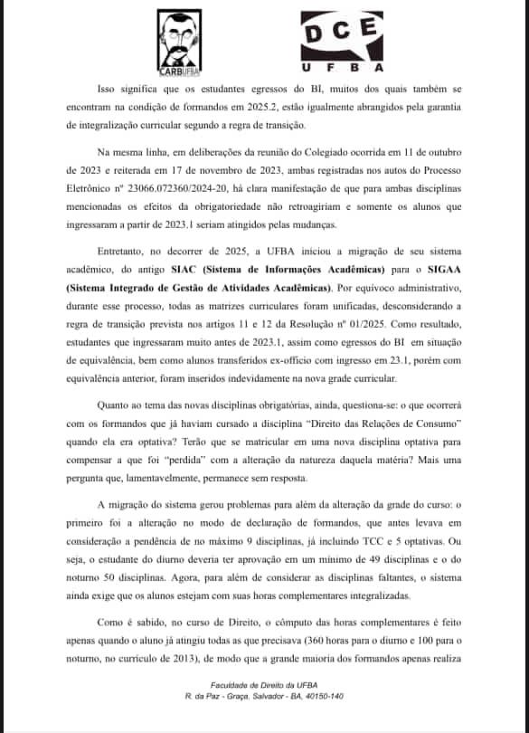 Ofício Circular enviado pelo Carb e DCE por Reprodução 