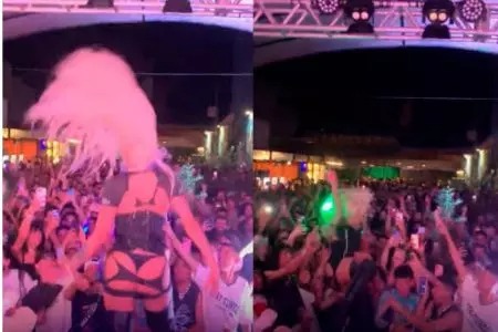 Pabllo Vittar se joga na plateia durante show e cai no chão por Reprodução/Redes Sociais 