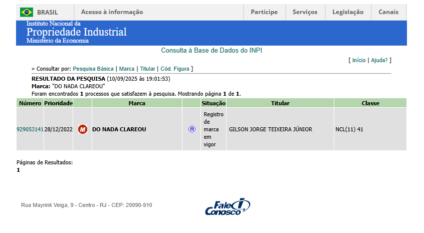 Registro da marca de "Do Nada Clareou" por Reprodução 
