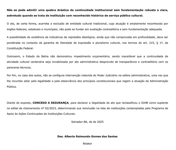 Trecho do acórdão publicado em agosto
