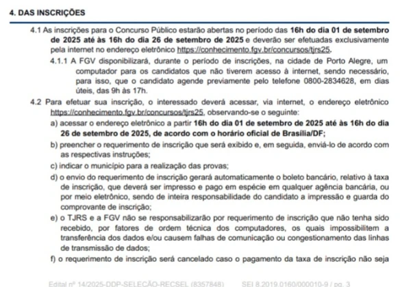 Veja mais informações do Concurso do TJ-RS por Reprodução