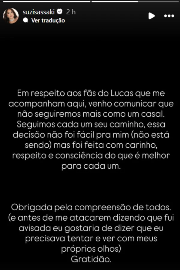 Lucas Souza e Suzi Sassaki por Reprodução