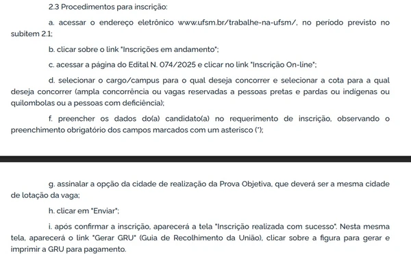 Concurso UFSM-RS 2025 por Captura de tela 