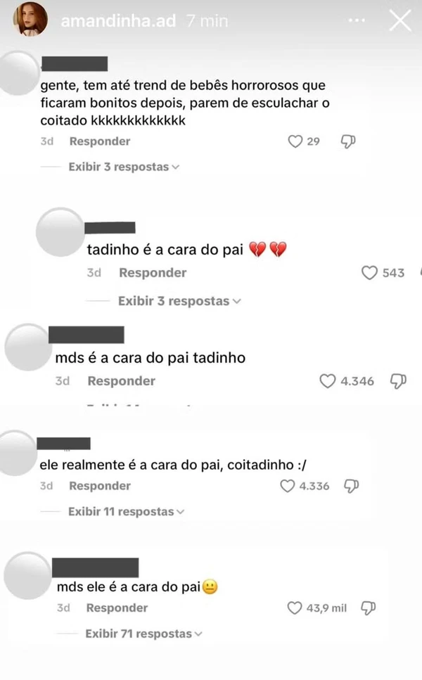 Amanda Araújo se irritou com críticas por Reprodução
