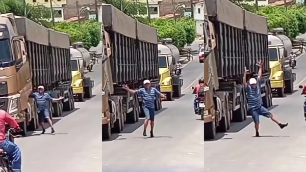 Caminhoneiro desceu para fazer 'dancinha' em plena rodovia