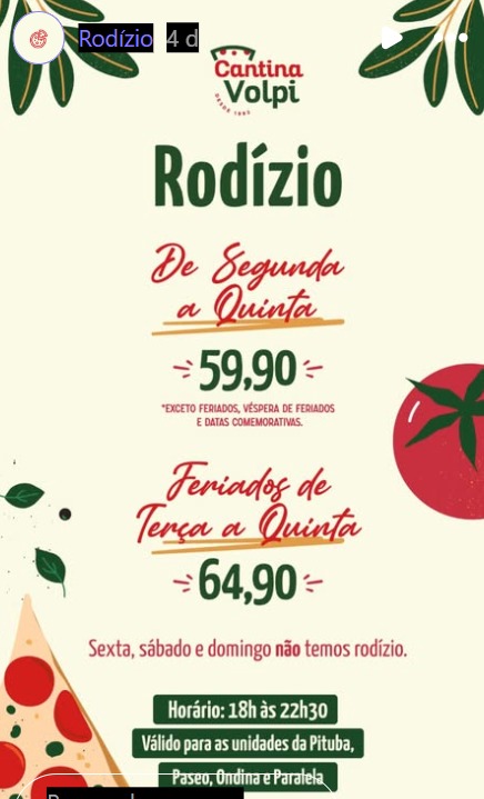 Rodízio da Cantina Volpi  por Captura de tela 