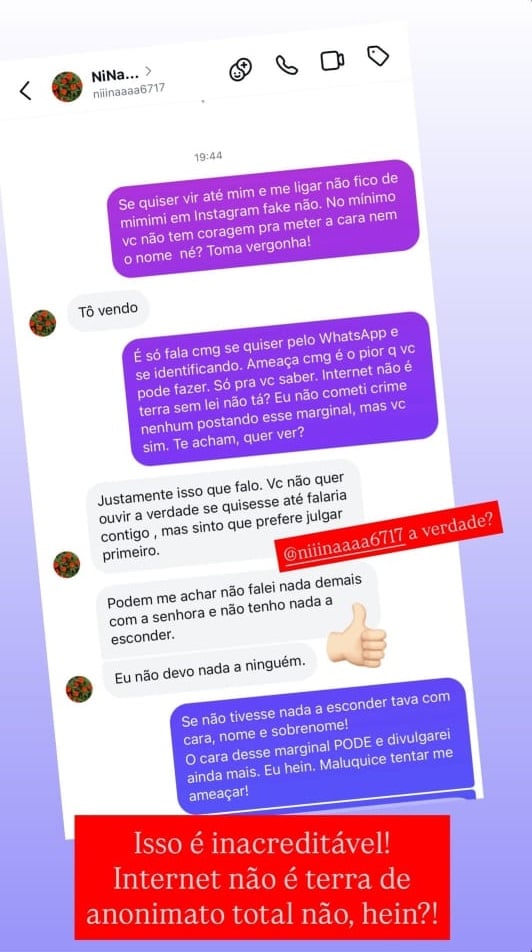 Além do pai, outros perfis falsos também fizeram intimidações por Reprodução