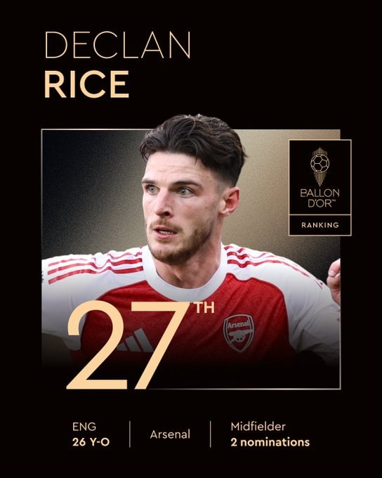 27º - Rice (Arsenal e Inglaterra)  por Reprodução