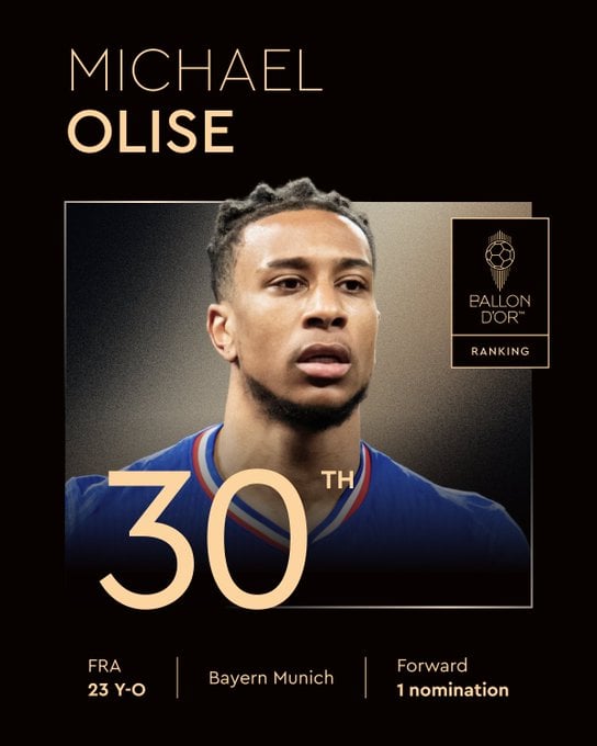 30º - Olise (Bayern Munich e França) por Reprodução