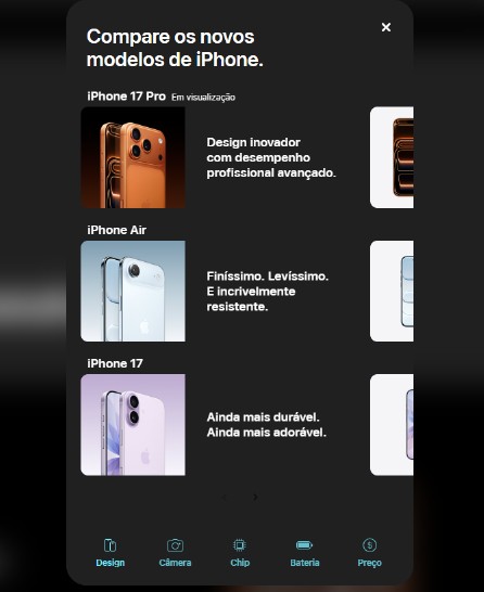 Confira modelos do Iphone 17  por Apple 