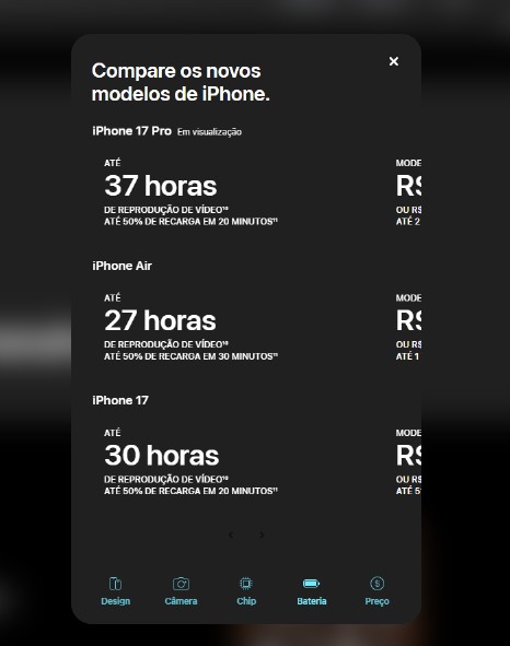 Confira modelos do Iphone 17  por Apple 