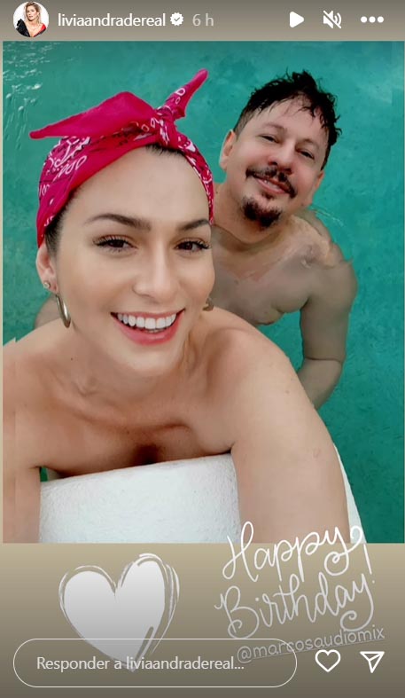 Lívia Andrade desejando feliz aniversário ao namorado, o empresário Marcos Araújo por Reprodoção/Redes Sociais 