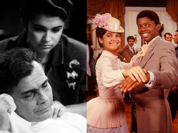 Sandra Annenberg com Tarcísio Meira na série Tarcísio & Glória e com Armando Paiva em Pacto de Sangue por Reprodução