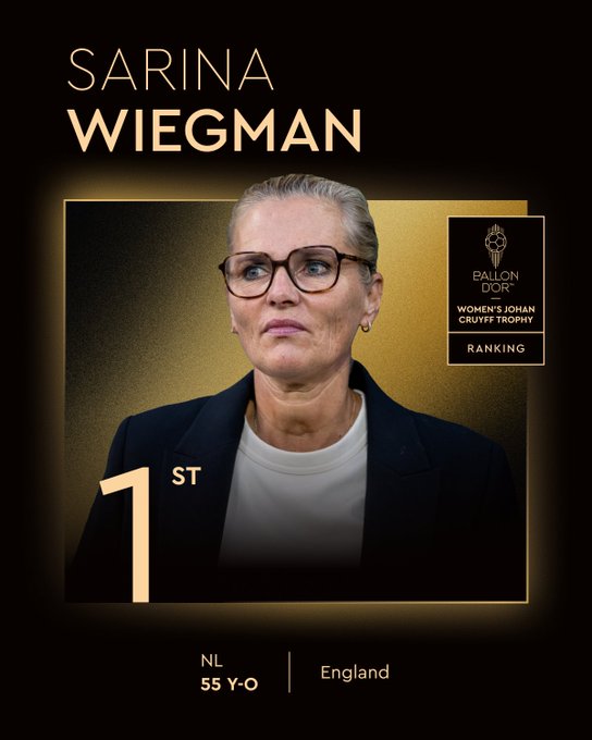 Sarina Wiegman levou o prêmio de melhor treinadora de futebol feminino por Reprodução