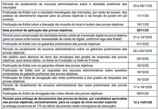 Veja o cronograma por Reprodução