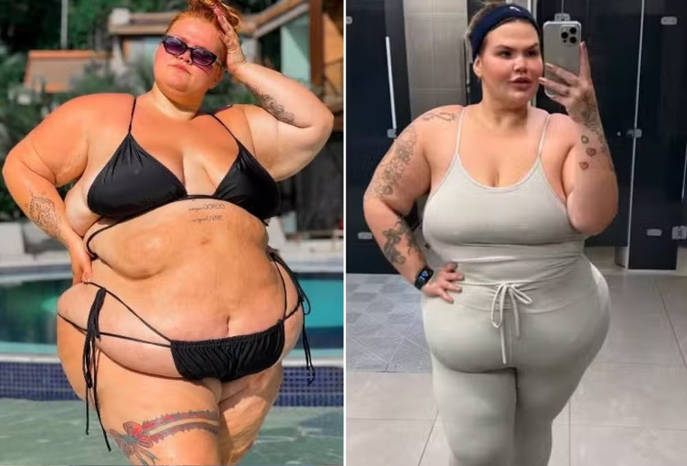 Antes e depois de Thais Carla iniciar processo de emagrecimento por Reprodução/Instagram