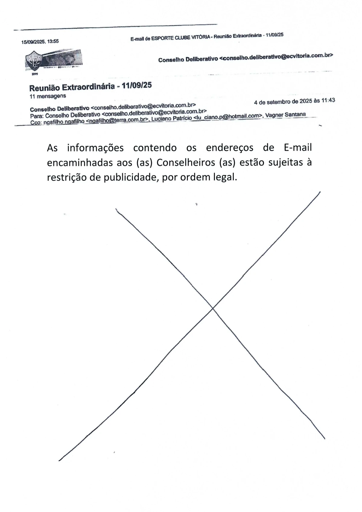 Ata da Reunião Extraordinária do Conselho Deliberativo do E.C. Vitória(11/09/25) por Reprodução