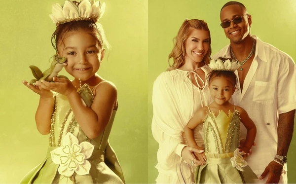 Liz posa de princesa Tiana em festa luxuosa de 4 anos
