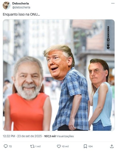Memes sobre discursos de Trump e Lula na ONU por Reprodução