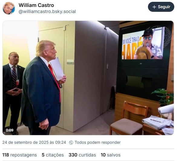 Memes sobre discursos de Trump e Lula na ONU por Reprodução