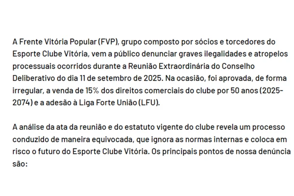 Nota da FVP  por Reprodução
