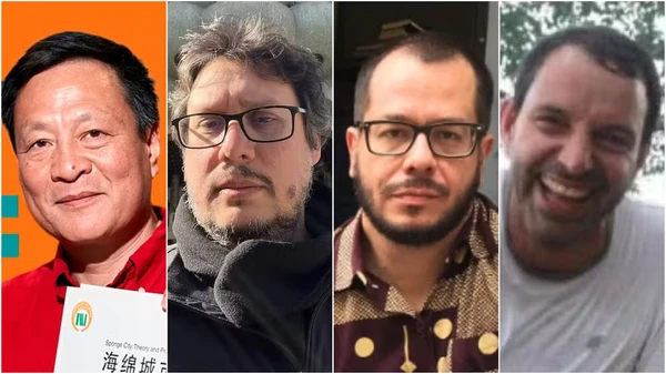 O arquiteto chinês Kongjian Yu, o documentarista Luiz Ferraz, o diretor de fotografia Rubens Crispim Jr. e o piloto Marcelo Pereira de Barros por Reprodução
